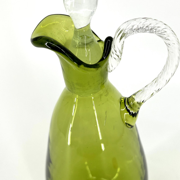 Vintage Enesco Green Italian Hand Blown Glass Decanter With Stopper - Picture 2 of 8